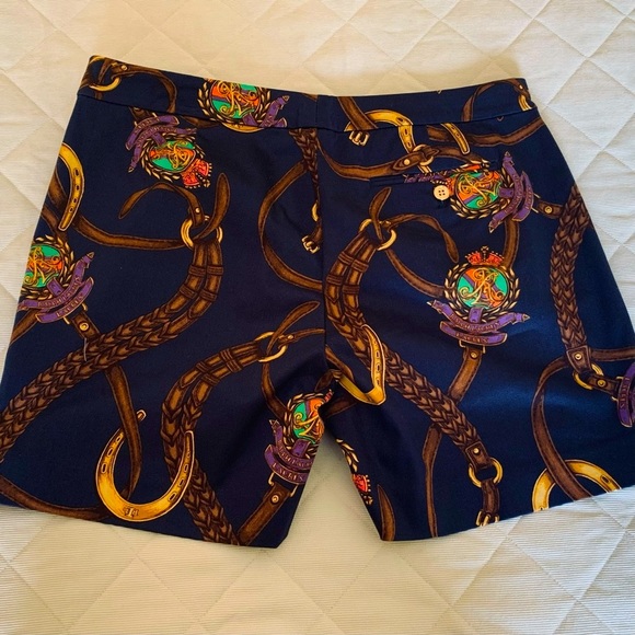 Ralph Lauren dark navy cotton shorts with Equestrian polo horse mallet print 10 - Picture 6 of 16